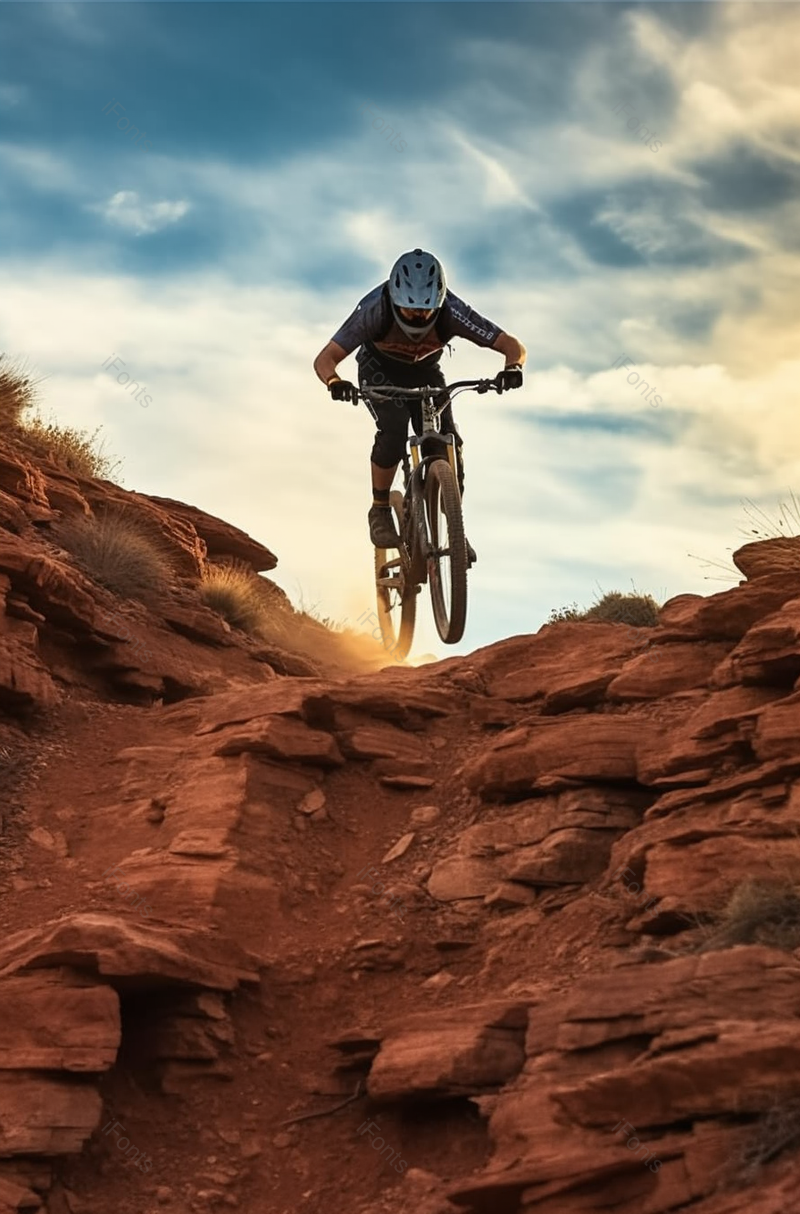 山地自行车从悬崖上往下飞驰,高清,摄影图,摄影图片,图片大全,摄影图免费下载